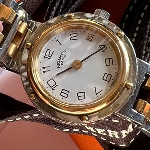 ❌SOLD❌HERMES Stainless Steel 24mm Clipper Quartz Watch Gold